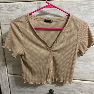 Shein brown button up cropped shirt